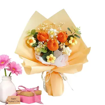 סרוגים בעבודת יד זר פרחים מלאכותיים עם פרחים סרוגים נשמר פרחים ליום האם מתנות חתונה TeachersDay מתנה