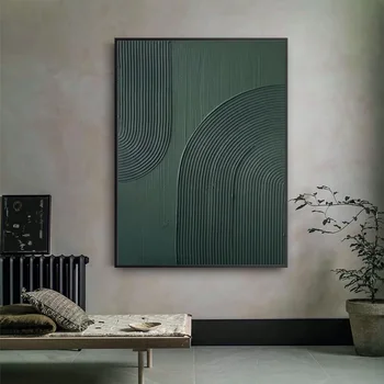 ירוק מרקם קו מצוירים ביד מינימליסטי מופשט ציור שמן על בד מותאם אישית עיצוב חדר בכיר כרזות על קיר אמנות