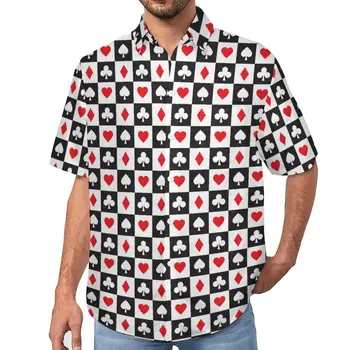 הלב קלפי משחק מזדמן חולצות פוקר החוף חולצת הוואי חידוש חולצות Mens הדפסה גודל גדול
