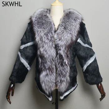 2023 טבעי כל עור ארנב פרווה מעיל קצר בסגנון ג ' קט גדול פרווה צווארון מעיל 2022 נשים החורף של הלבשה עליונה מעילי