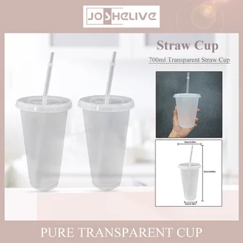 5PCS 700ml פלסטיק טמבלר כוסות קש גביע עם מכסים שקופים לשתות כוס Resuable כוס קפה קר מיץ חלב ספל תה