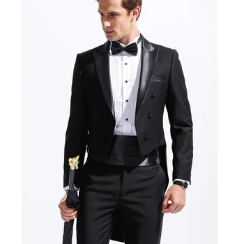 שחור רשמית חליפות גברים זנב המעיל כפול עם חזה החתן טוקסידו לחתונה 2 חתיכה האופנה הגברי להגדיר את הז ' קט עם מכנסיים גומי