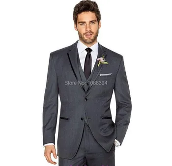 2017 בהתאמה אישית קלאסי לגרור כפתורים אפור חתונה, חליפות לגברים חליפות חתן גברים חליפה 3 חלקים השושבינים חליפות עם מכנסיים