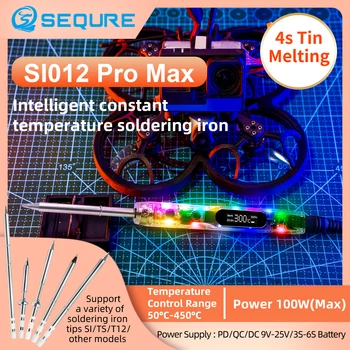 Sequre Si012 Pro מקס נייד הלחמה ברזל עם אור Led, אנגלית|רוסית תפריט מתאים T12|ts|si טיפ תומך Pd|qc|3s-6s