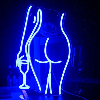 גברת סקסית Led אור ניאון סימן נקבה כחול ניאון הובילו בר תפאורה אור הביתה עיצוב חדר בר מסיבת החתונה USB קיר בעיצוב