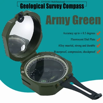 צבאי רב תכליתי פלורסנט סקר גיאולוגי מצפן ירוק בכיס מעבר עמיד למים & Anti-Shake עבור הישרדות חיצונית