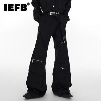 IEFB גברים חליפת מכנסיים מגמת אופנת רחוב גדול בכיס טלאים מזדמנים מכנסיים רחבים גבוה מותן סרבל רחוב זכר 9C1718