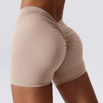 חדש V חזרה יוגה מכנסיים קצרים לנשים אימון כושר קצרים מועכת את התחת ספורט קצר ניילון כושר טייץ מכנסי רכיבה Activewear 2023