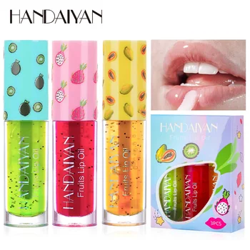Handaiyan 3Pcs פירות ליפ באלם שפתיים איפור פריימר לחות שקוף השפה שמן ארוך טווח לחות, ליפ גלוס קוסמטיים