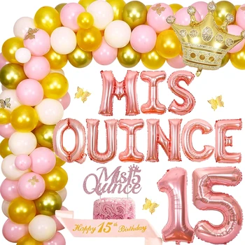Sursurprise המלכותי יום ההולדת ה-15 קישוטים Mis קווינס 15 בלונים גרלנד עבור בנות מתוקות 15 הטקס ציוד למסיבות