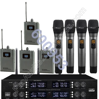 MICWL רדיו אלחוטי דיגיטלי מיקרופון - 4 Beltpack 4 Lavalier ו-4 כף יד מערכת הבמה קריוקי ביצועים וכו'.