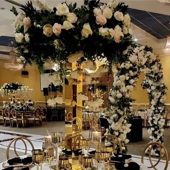 10pcs)60 70 80 90 100 110cm גבוה)זהב מראה מרובע טור אקריליק סידור פרחים עומד שולחן חתונה קישוט