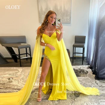 OLOEY 2023 סקסי צהוב בהיר בתולת ים שמלות נשף ארוכות גלימה עם שרוולים פיצול נשים ערביות שמלות ערב רשמי שמלה למסיבת