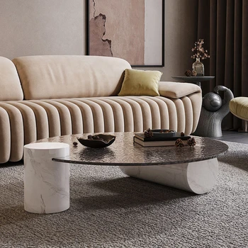 איטלקי מינימליסטי שקט בסלון בסגנון קפה שולחן מעצבים סקנדינבים מים אדווה זכוכית מחוסמת השיש סביב שולחן תה