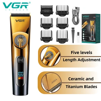 VGR מקצועי מהמספרה קוצץ חשמלי גוזם שיער IPX6 עמיד למים תספורות מכונת תצוגת LED Mens גוזם שיער V-663