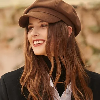 בראון אופנה כתב כובעי נשים כתב גטסבי כובע מתומן בייקר לשיא כומתה כובע נהיגה נשית צייר בונט