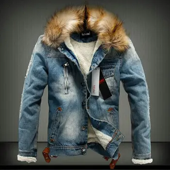 2022 של הגברים ז 'קט וינטג' ינס מעיל של הגברים עבה מעיל קרוע עם בד ג 'ינס העליון מגמה גברים מעיל Casaco ג' ינס Masculino