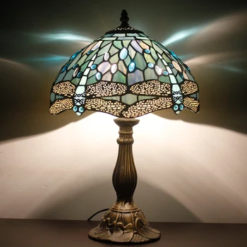 WERFACTORY טיפאני מנורה ים כחול זכוכית צבעונית מנורת שולחן 12X12X18 ס 