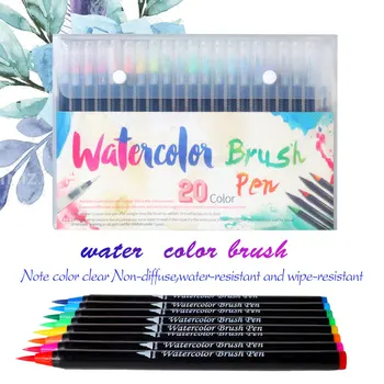20PCS/set צבעים אמנות סמן צבעי מים עטי מברשת לאמנים מתחילים צביעת ספרים, מנגה עט קליגרפיה, ציור ציוד