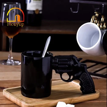 HOUYUP 400ml מצחיק יצירתי הנשק צורה Muk קרמיקה קפה כוס עם מכסה להתמודד עם מיץ חלב תה כוס מים הנשק צורה מצחיק מתנה