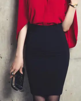 אלגנטי מוצק צבע OL חצאית גבוהה המותניים רזה Bodycon חזק באמצע החצאית נשים אופנה חצאית שחור משלוח חינם זרוק משלוח