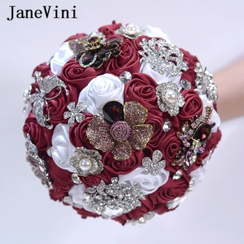 JaneVini חדש רומנטי יוקרתי ריינסטון זרי כלה מלאכותיים סאטן כלה ורדים ביד זר פרחים לחתונה Bukiet Slubny