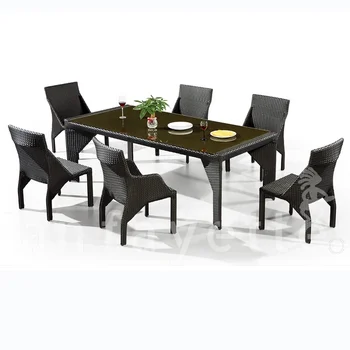 בראון נצרים פטיו האוכל סט ראטן שולחן וכיסאות סט 6 אדם חיצוני שולחן וכיסאות גן הספה האוכל רהיטים