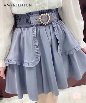 הקיץ 2023 חדש פרל אבזם תחרה טלאים חצאית מיני אופנה בסגנון יפני מתוק של נשים חצאית קצרה