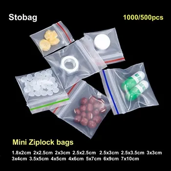 StoBag 1000/500pcs הסיטוניים מיני שקוף עם רוכסן פלסטיק קטן איטום שקית תרופות עגיל תכשיטים מזון חבילת שקיות
