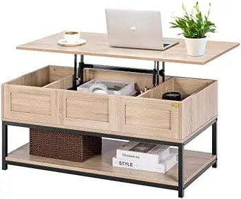 טופ שולחן קפה עם מסגרת פלדה, שולחן אוכל עם פתח אחסון מוסתר תא, מתאים סלון, משרד, Smal