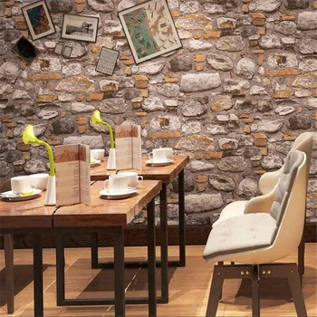 3d טפט רטרו לבנה אבן המסמכים דה parede תרבות אבן קיר נייר תעשייתי הרוח מסעדה סיר חם חנות טפטים