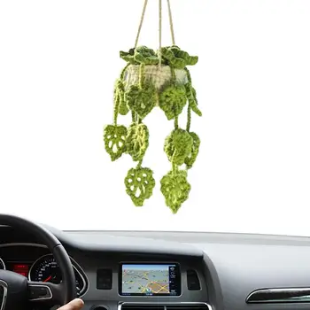 המכונית עציצים סרוג עיצוב סרוגים צמח סל על המראה ברכב לתלות את המראה ברכב לתלות אביזרים סרוגים בעבודת יד אחורית