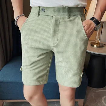 גברים קיץ מכנסי אופנה קוריאנית עסקים מכנסיים קצרים מזדמנים צ ' ינו קצרים המשרד וופל לנשימה בגדי קיץ מוצק צבע 36