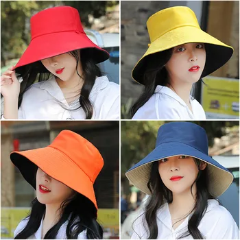נשים מוצק צבע דלי הכובע חיצוני שמש קרם שיזוף מתקפלת דו צדדית שני צבעים החוף בקיץ הזה כובעים לנשים