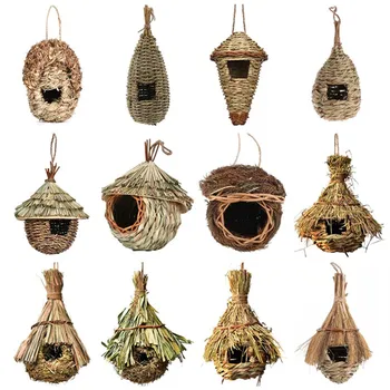18 בסגנון הציפורים קן ציפור בכלוב דשא טבעי ביצה כלוב לציפור דקורטיבי חיצוני פילס תלוי קן התוכי בתים לחיות מחמד השינה