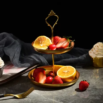 סגנון אירופאי שכבה כפולה מגש 2 שכבות עוגה, חטיף מתלה פירות, פלטות פירות יבשים בעל מזנון Rack תצוגת בצלחת ZH687