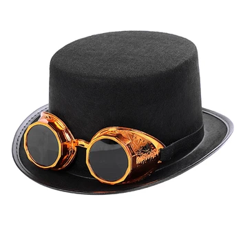 ויקטוריאני Steampunk גותי כובע עליון נתיק עם משקפי מגבעת ג ' אז כובע ליל כל הקדושים Cosplay קרנבל תחפושות אביזר