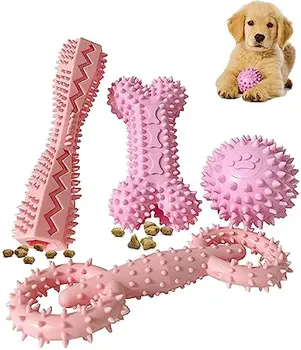 4 חבילת צעצועים הגור 2-8 חודשים בקיעת שיניים חיות מחמד כלב צעצוע לעיסה גורים ניקוי שיניים צעצוע הלעיסה המזון שחולק גומי רך עצם
