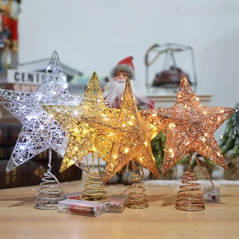 עץ חדש עליון כוכב עם אורות כוכבים מחומשים קישוטים הוביל את עץ חג המולד העליון קישוט תאורה אביזרים כוכב חג המולד.