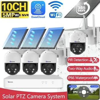 5MP 10CH WiFi NVR 100%-חוטית השמש PTZ אבטחה בבית הסוללה מעקב אוטומטי 4MP מערכת מצלמות אלחוטיות מצלמות מעקב במעגל סגור להגדיר