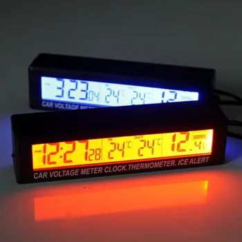 Igital LCD מכונית שעון מד המתח מודד מתח סוללה Temprerature מוניטור 12V/24V הקלטת קלה להתקנה באיכות גבוהה