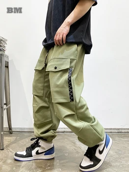 בתוספת גודל קוריאנית היפ הופ מכנסיים רחבים גברים אופנת רחוב יפנית Oversize טרנינג Harajuku מזדמן רצים Kpop אופנתי מכנסיים