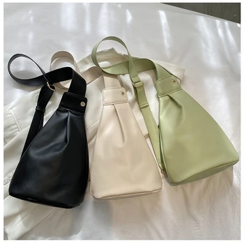 אופנה פשוטה PU החזה תיק הבנות אישית Messenger Bag צבע מוצק מקרית אחת כתף שקית דלי