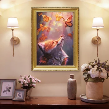 5D DIY יהלום ציור פוקס פרפר מלא מקדח יהלום פסיפס ציור ערכות חיה יהלום רקמה אמנות קיר לעיצוב הבית