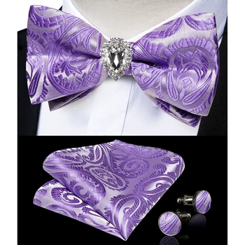 קלאסי עניבת פרפר לגברים החתונה סגול מראש קשורות עניבת הפרפר חפתים הטבעת להגדיר עבור מפלגה אביזרים משי פרפר קשר מתנה