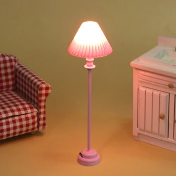 1:12 בית בובות מיניאטורי ורוד מנורת LED מנורת רצפה עומדת המנורה מנורת שולחן דגם עיצוב הבית צעצוע בית בובות אביזרים