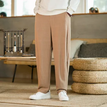 כותנה, קנבוס מכנסיים של גברים סינים מכנסי פשתן בסגנון סיני של גברים רחב הרגל המכנסיים גודל גדול רופף מזדמן פשתן מכנסיים