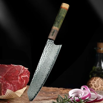 דמשק סכין שף 8 אינץ יפנית Vg10 סכין התייצב צבעוניים ידית עץ שישים ושבע שכבות של דמשק הם טריים מזויפים