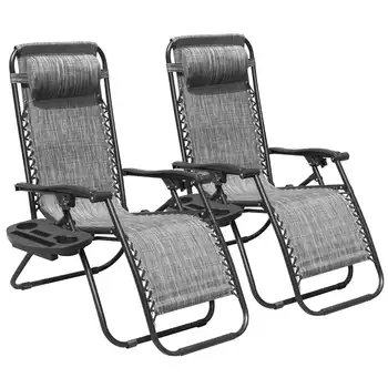 Lacoo פטיו אפס כבידה הכיסא Textilene בד Pack 2, כפול אפור