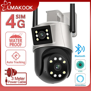 LMAKOOK 4K 8MP כפול עדשה 4G המצלמה PTZ מסך כפול Ai האנושי מעקב אוטומטי אבטחה חיצונית מצלמת מעקב iCsee PRO